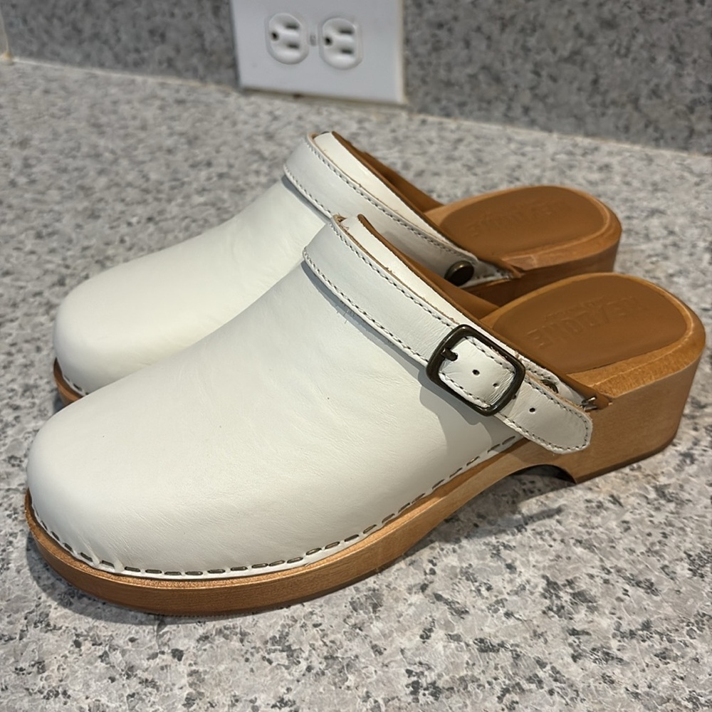RE/DONE 70s Off White Leather Classic Wooden Clog EU 37